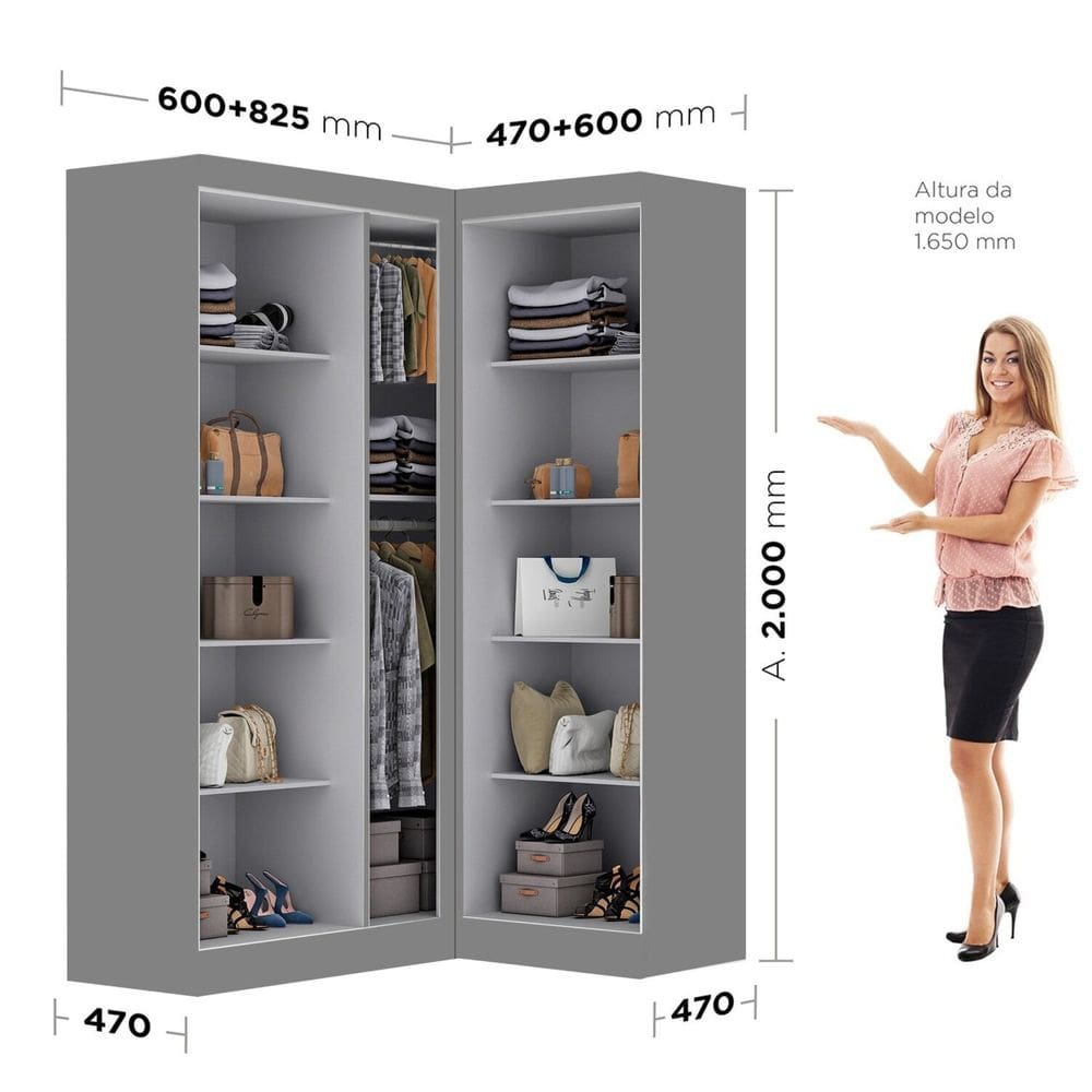 Guarda-roupa Modulação de Canto com Puxadores Mdf Paris | Casas Bahia