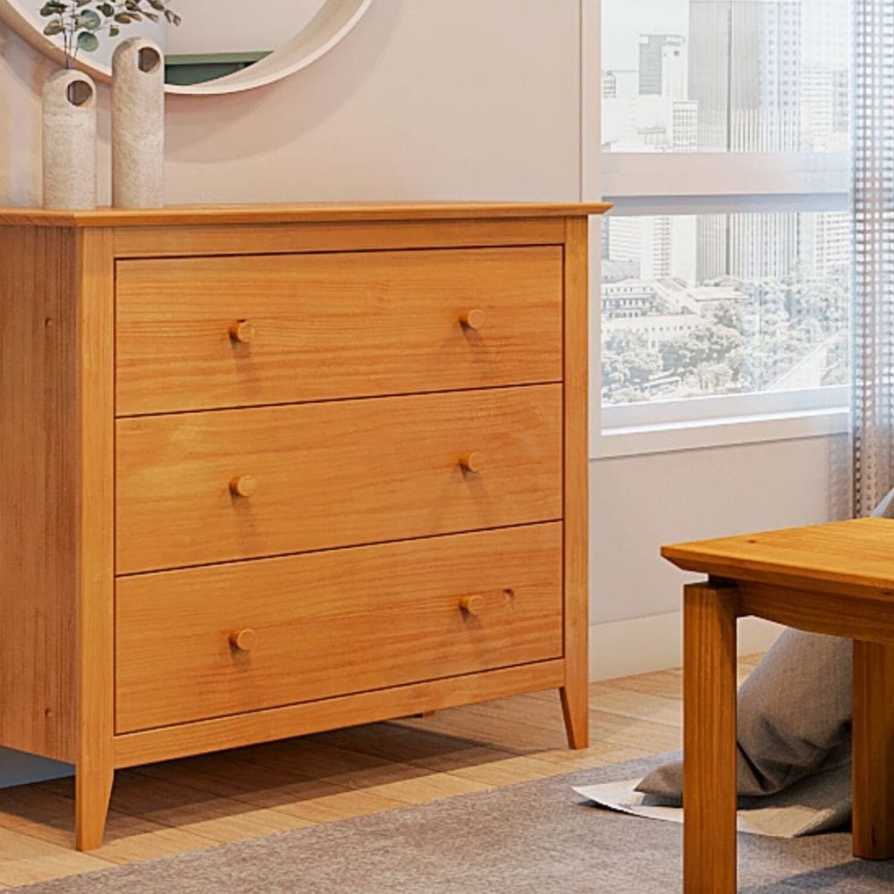 Cômoda 3 Gavetas em Madeira Maciça Nest Natural Pine