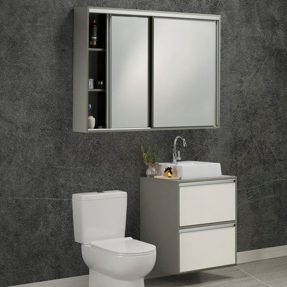 Gabinete e Espelheira Plena Versati 80cm Elite Verde/Branco