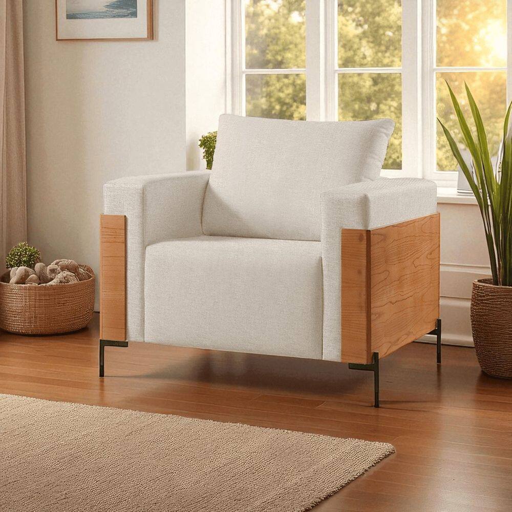 Poltrona Luxo Metal Madeira Maciça Heitor Bege Claro