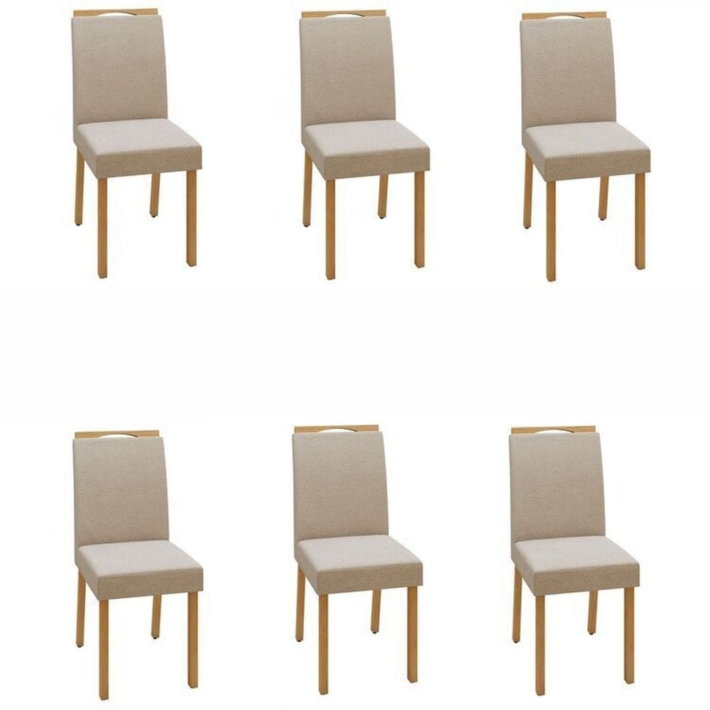 Conjunto 6 Cadeiras para Sala de Jantar Pés Madeira Maciça Lunen Amêndoa Clean/Naturale Creme