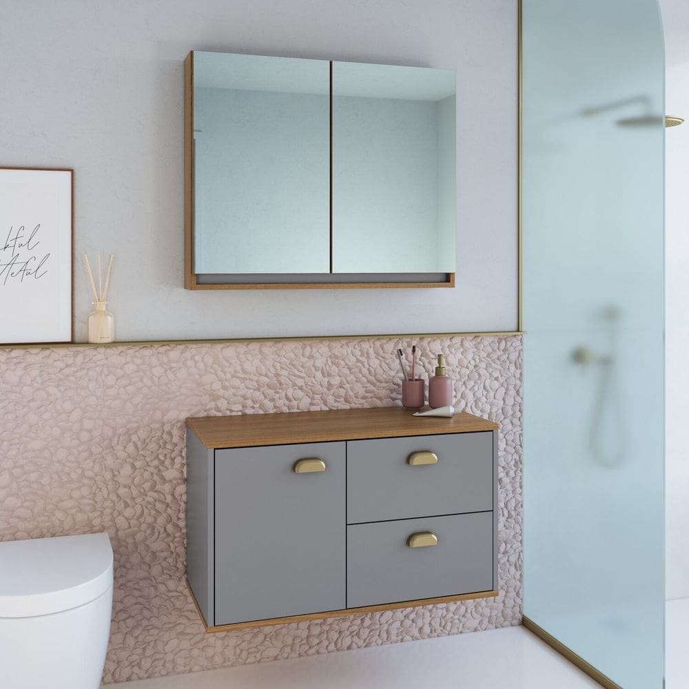 Gabinete de Banheiro 80cm 100% Mdf com Espelheira 2 Portas sem Cuba Lívia Freijó/Urbi