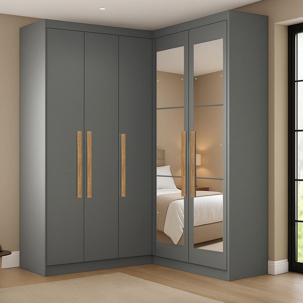 Guarda-roupa Modulação de Canto com Puxadores Mdf com Espelho Paris Onix