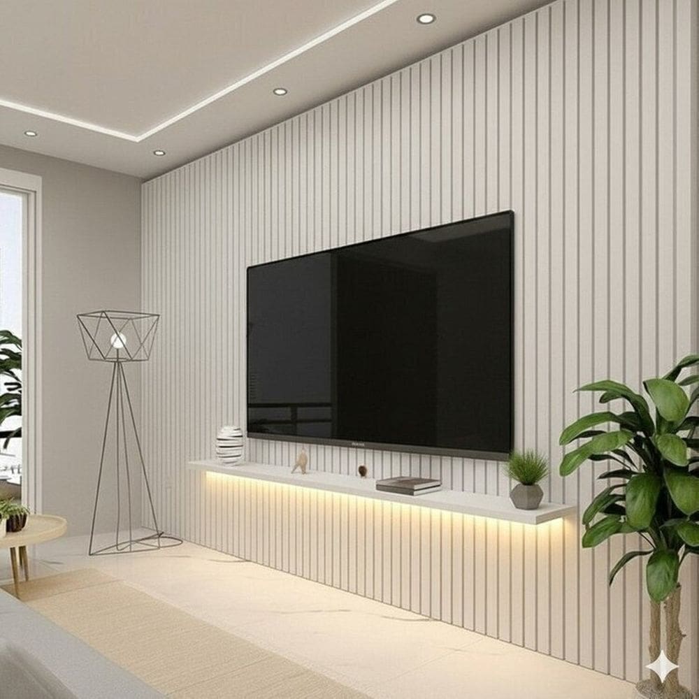 Painel para Tv 90 Polegadas Ripado com Led 330cm 100% Mdf Nobre Off White