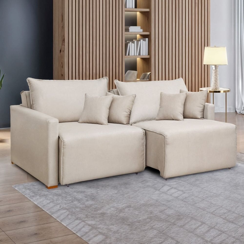 Sofá Cama Retrátil e Reclinável 180cm Linho Júlia Bege