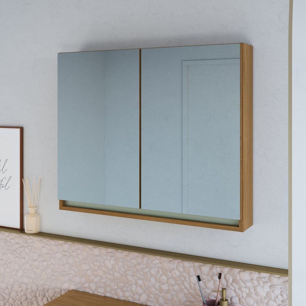 Armário Espelheira para Banheiro 100% Mdf com 2 Portas Lívia Freijo/Moscatel/Urbi