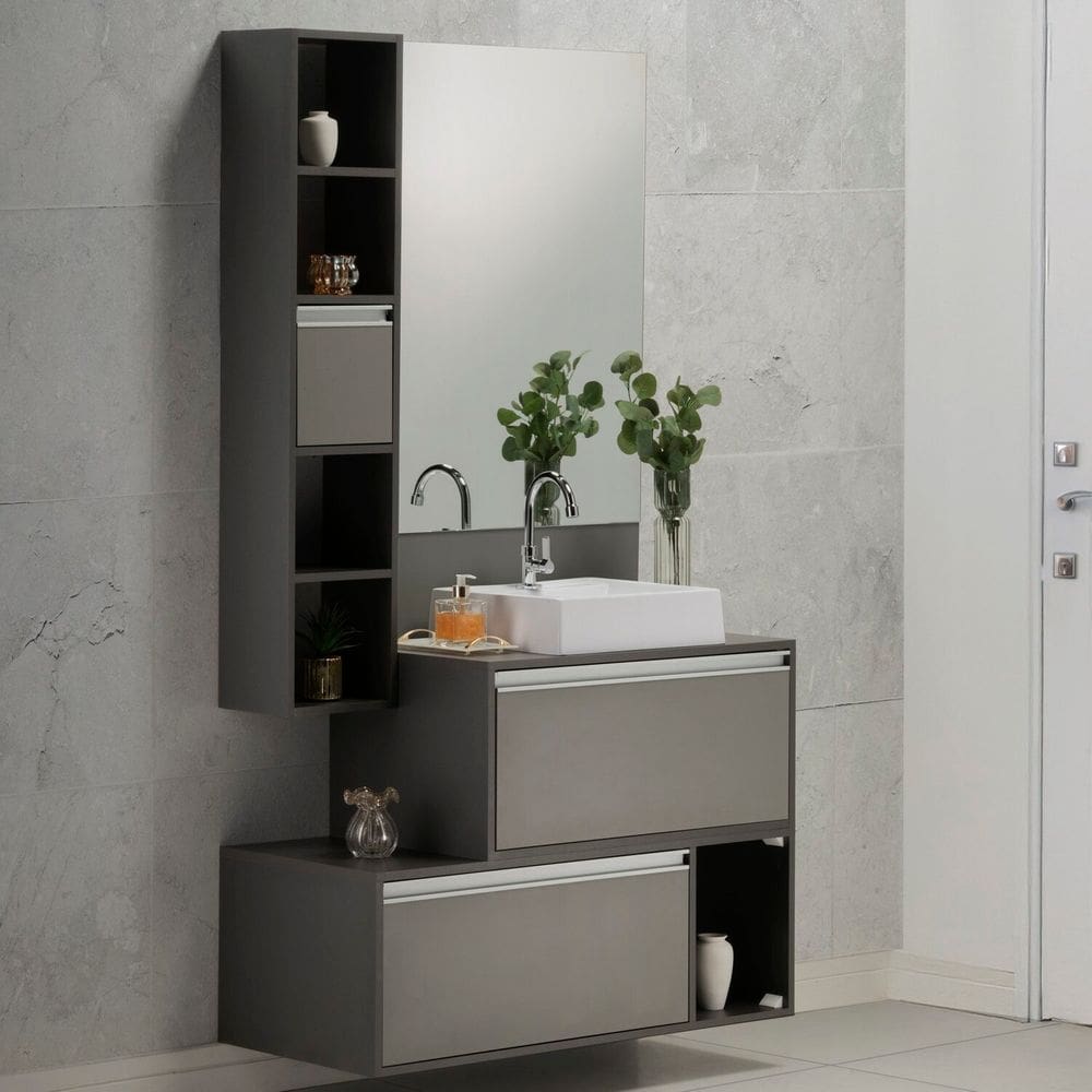 Gabinete e Espelheira Plena Superior 120cm Elite Cinza/Verde