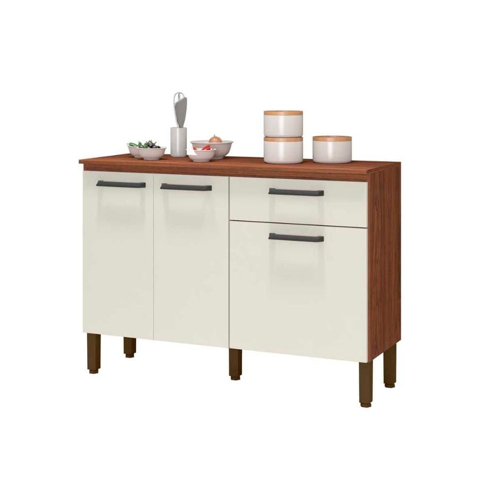 Balcão de Cozinha 120 cm 3 Portas e 1 Gavetas e prateleira Versalhes Kits Paraná