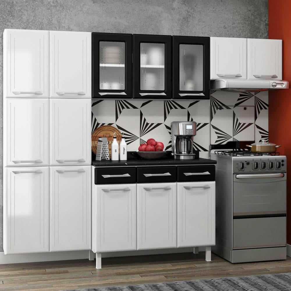 Cozinha de Aço Completo com Vidro 4 Peças Topázio Branco/Preto