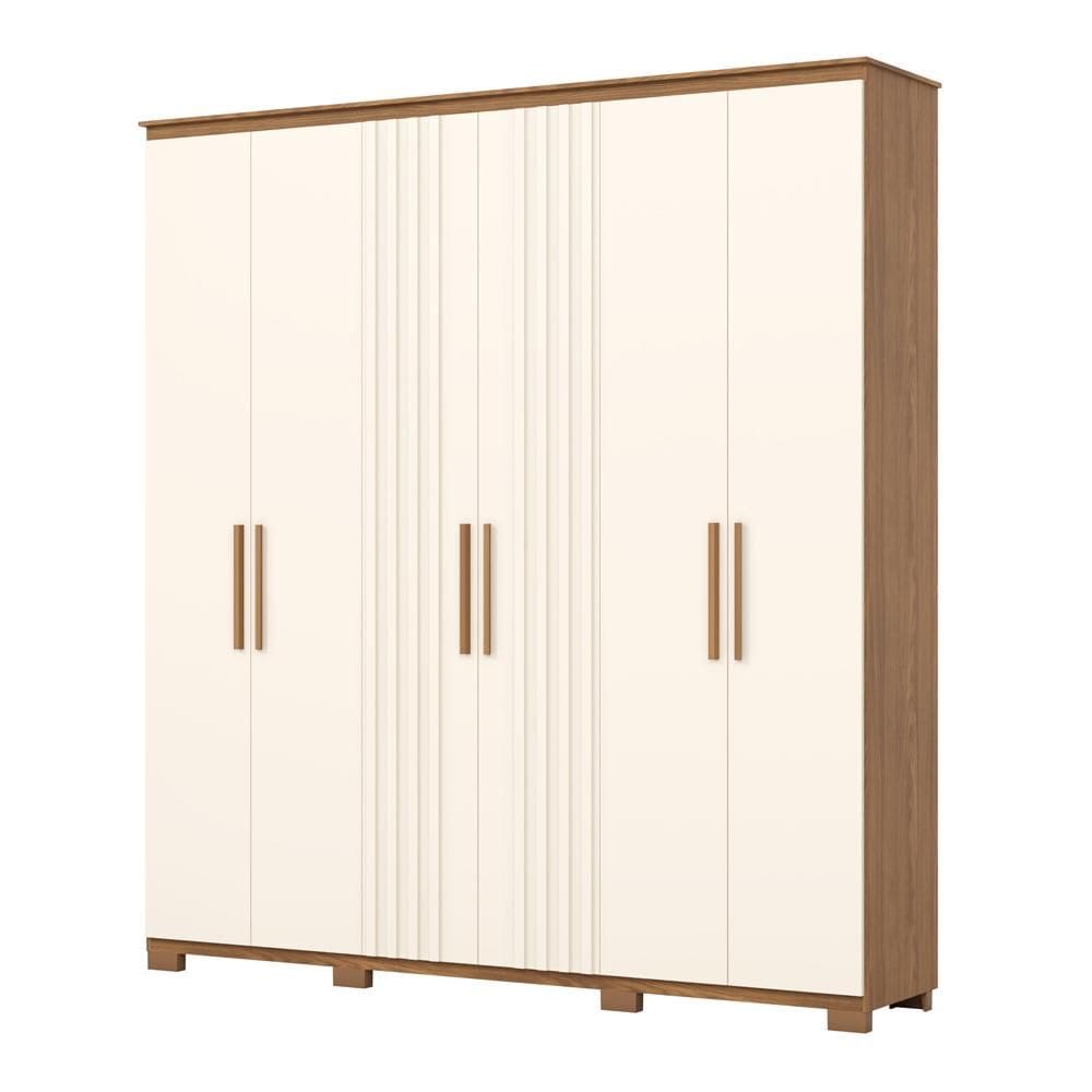Guarda Roupa Ávila 6 Portas Ripados/Soft Nature/Off White