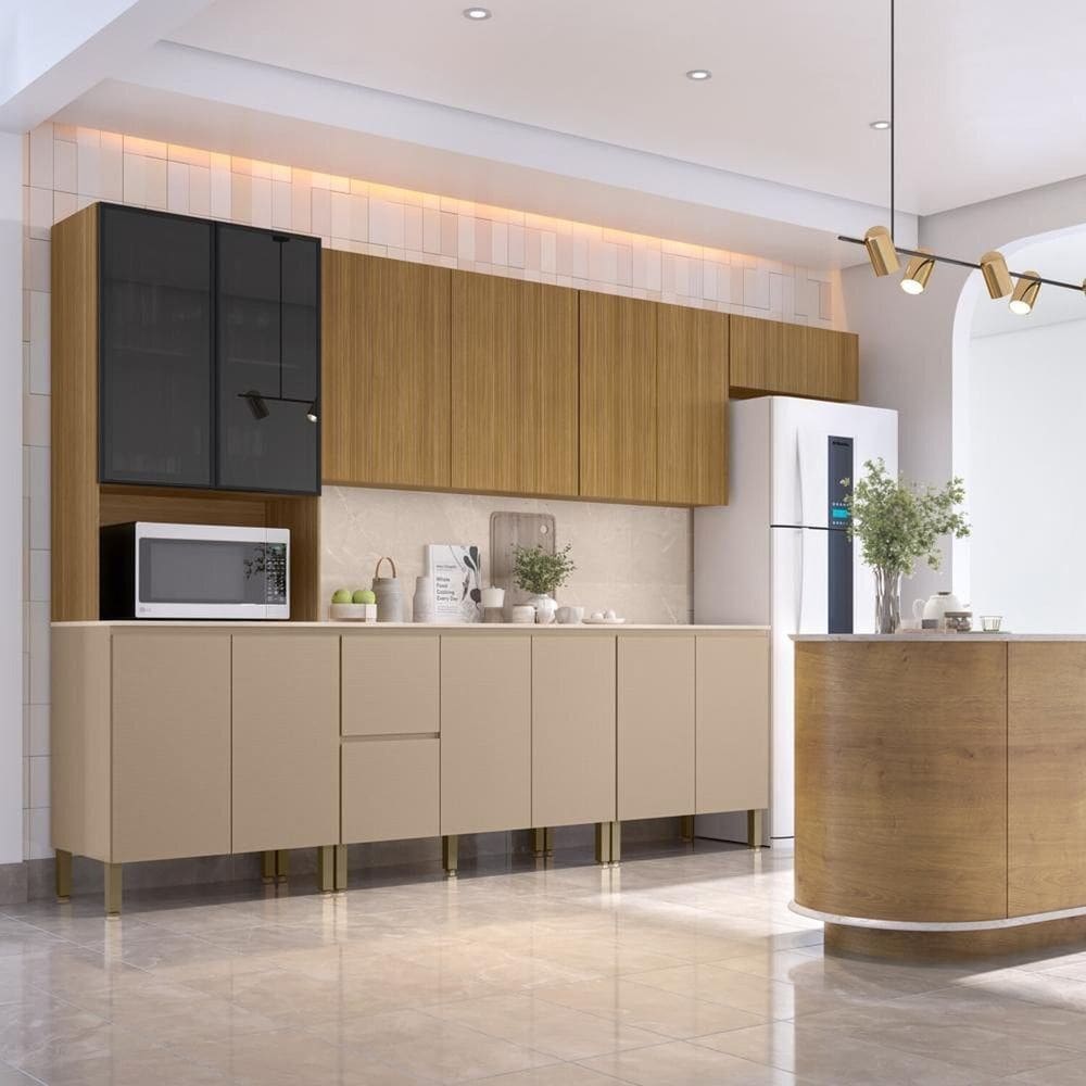 Cozinha Compacta 8 Peças 360cm X 222,5cm Art Vanilla/ Riscatto Freijo