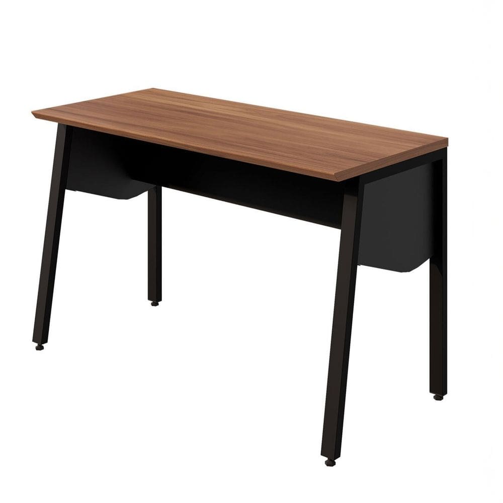Escrivaninha Escritório 120cm com Tampo Chanfrado e Pés Metal Industrial Executive F5 Office Nogal /Preto