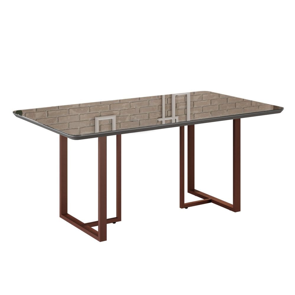 Mesa para Sala de Jantar Retangular 160x90cm Mdf com Vidro Lunna Marrom / Grafite