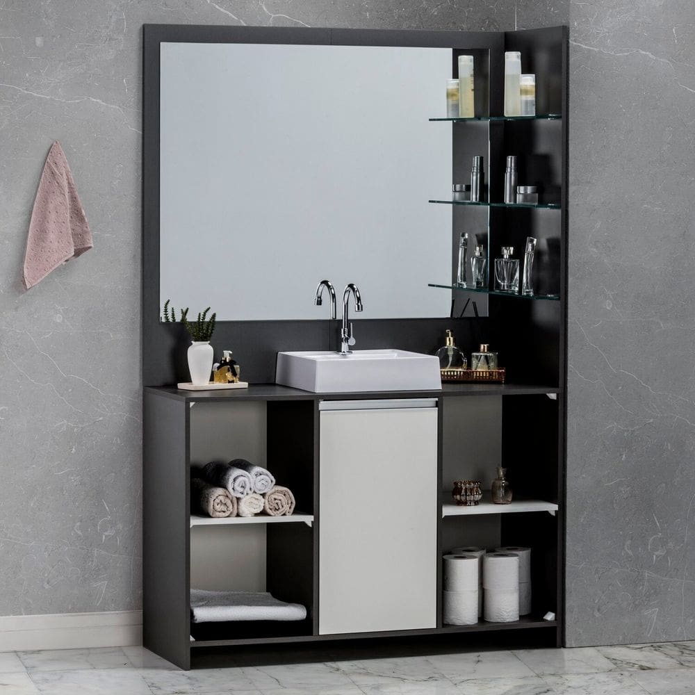 Gabinete Espelheira Plena Grand 100cm Elite Cinza/Branco