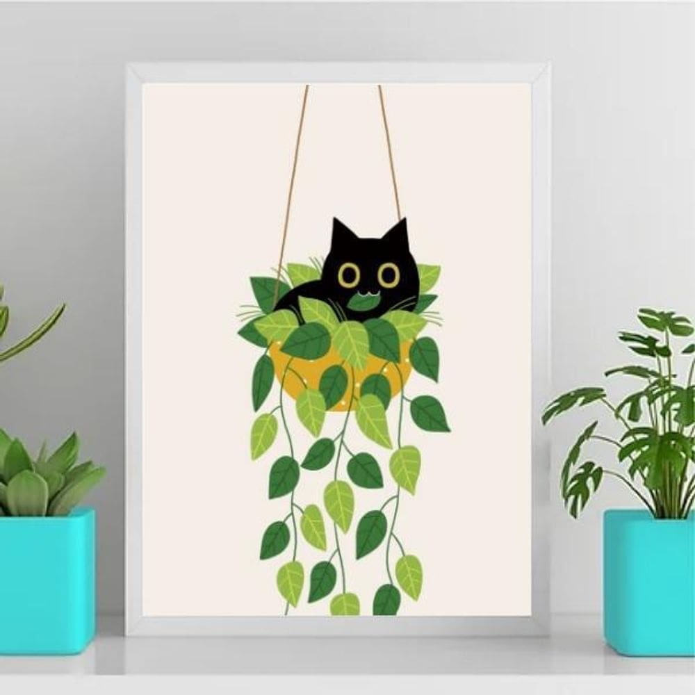 Quadro Gatinho No Vaso De Planta 45X34Cm