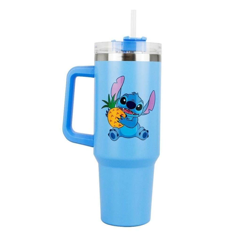 Caneca Grande Térmico Azul Com Canudo Stitch 1100L - Disney