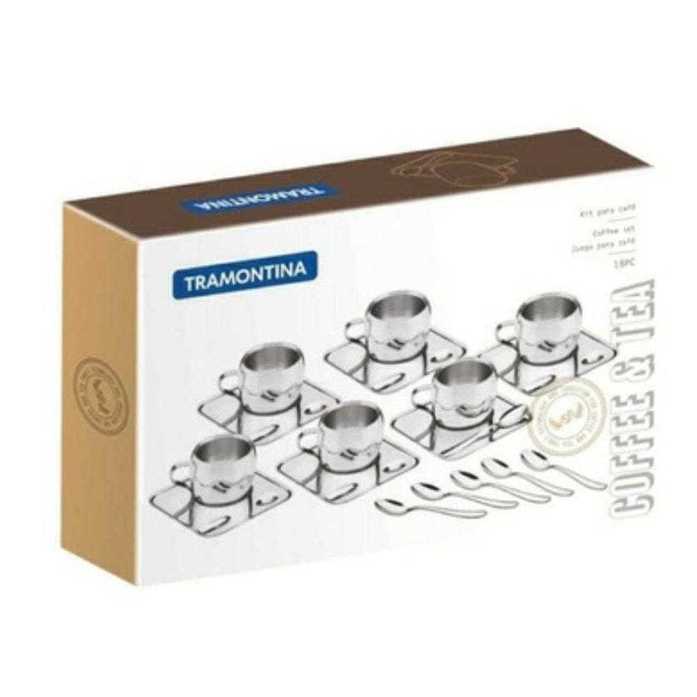 Jogo De Xícaras 18 Peças Aço Inox Alto Brilho Tramontina