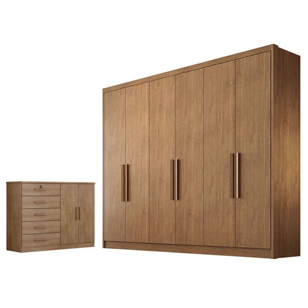 Guarda Roupa Casal Linea e Cômoda Seul Cumaru 23 - Novo Horizonte