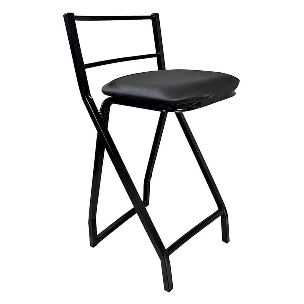 Banqueta Gourmet Alta Metal Estilo Industrial Assento Corino Preto