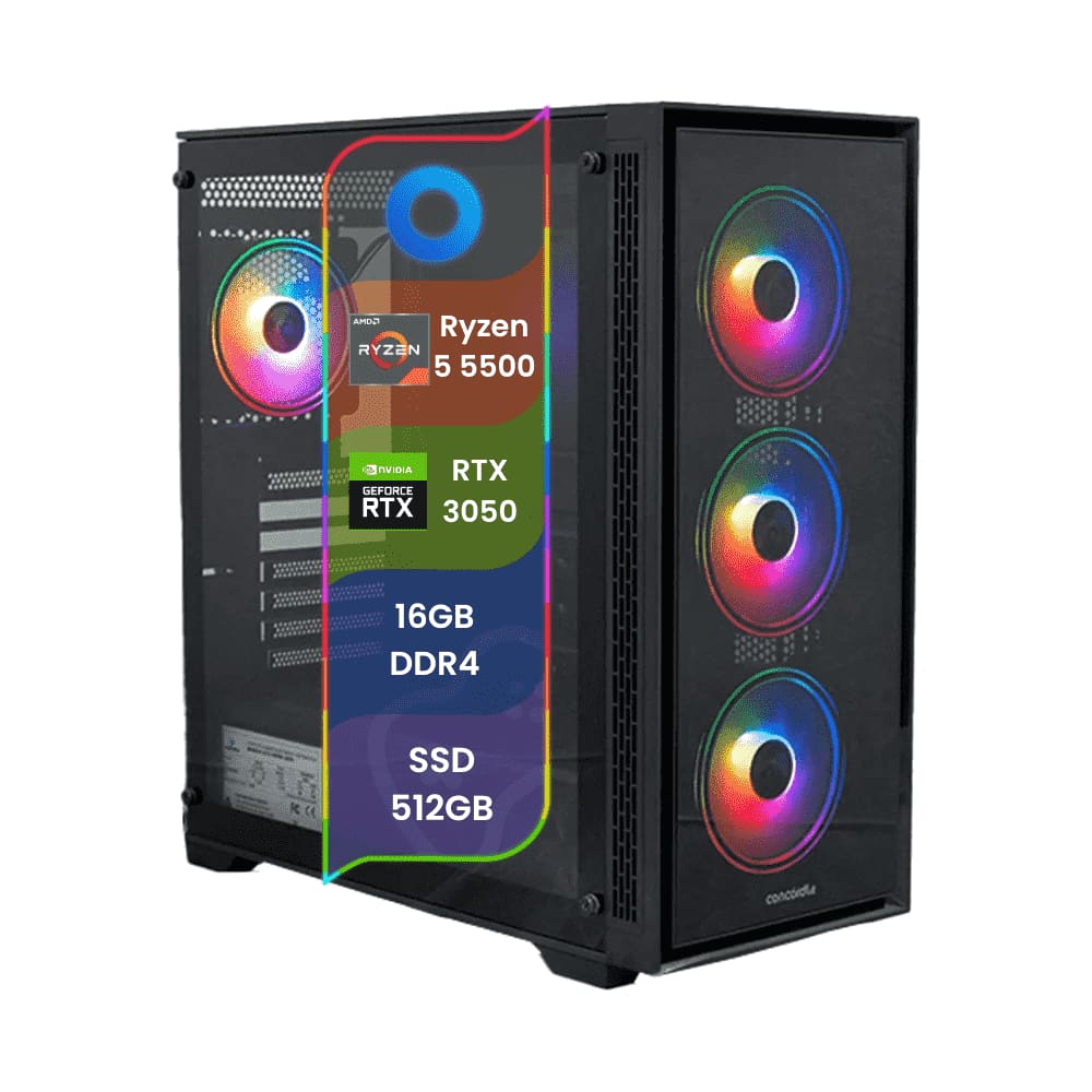 PC Gamer TOP Concórdia Processador AMD Ryzen 5 5500 16GB SSD 512GB RTX 3050 Fonte 500W FreeDos