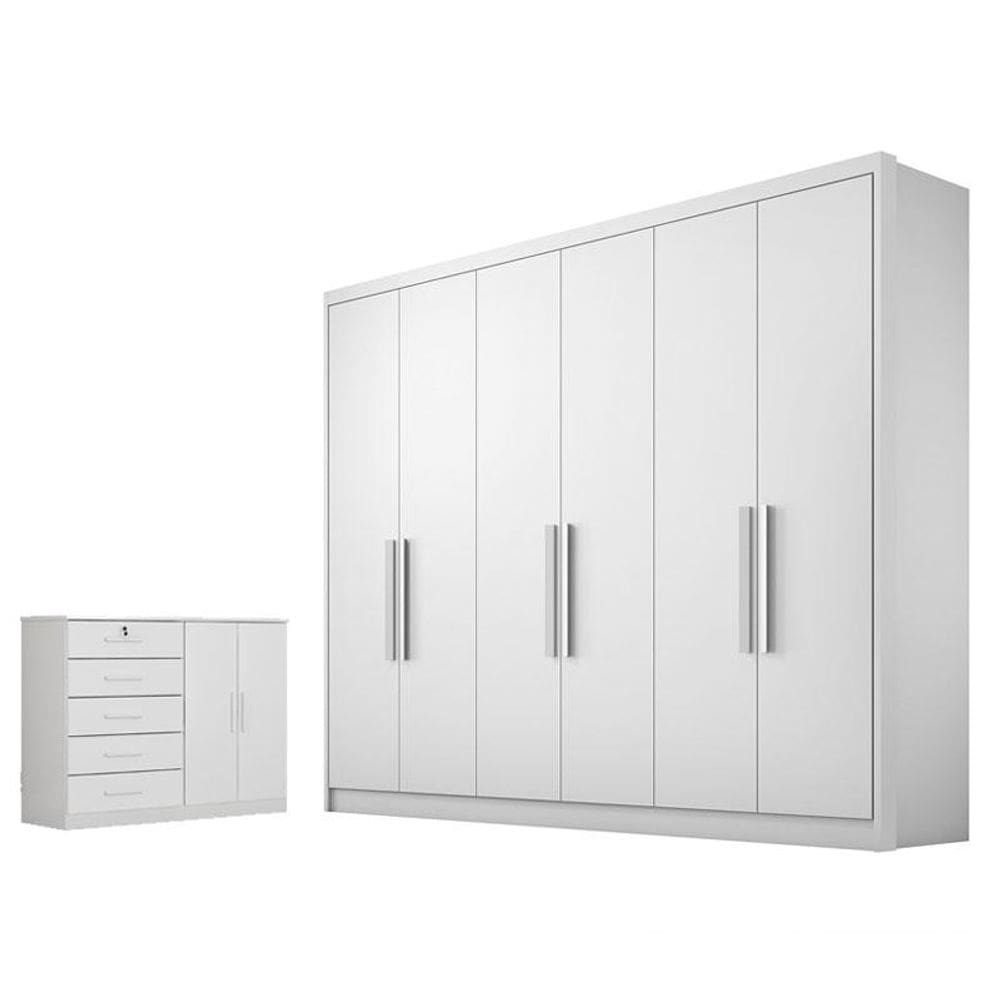 Guarda Roupa Casal Linea e Cômoda Seul Neve - Novo Horizonte