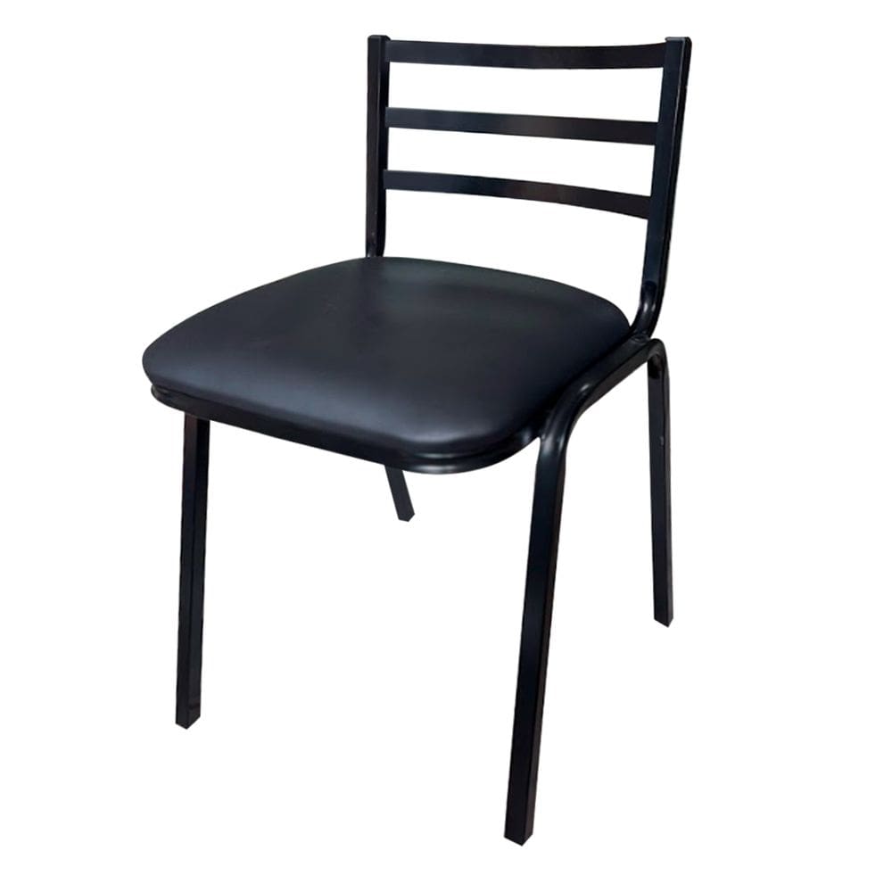 Cadeira de Ferro Industrial Estofada Resistente para Cozinha Couríssimo Preto