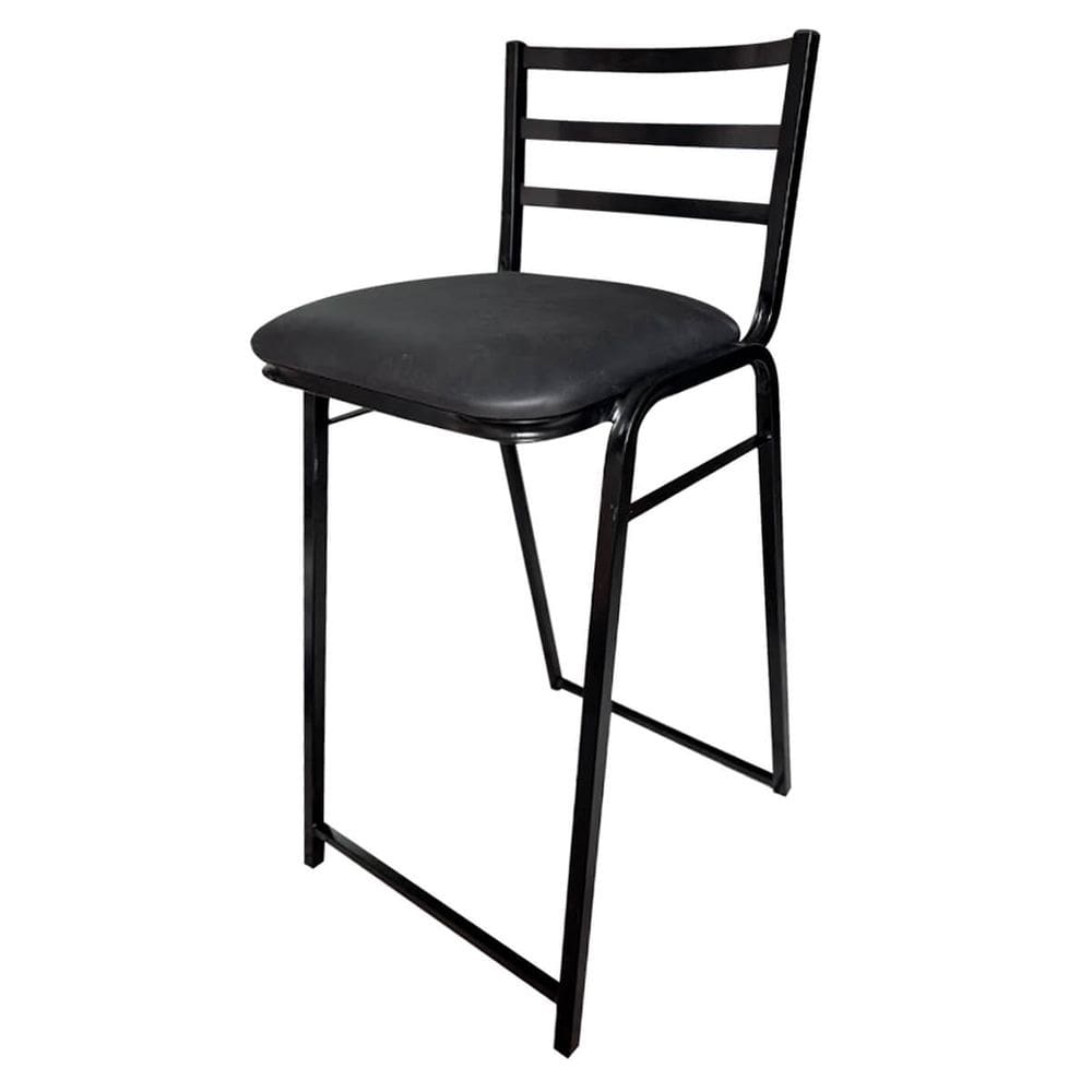 Banqueta Gourmet Alta Metal Estilo Industrial Estofada Corino Preto