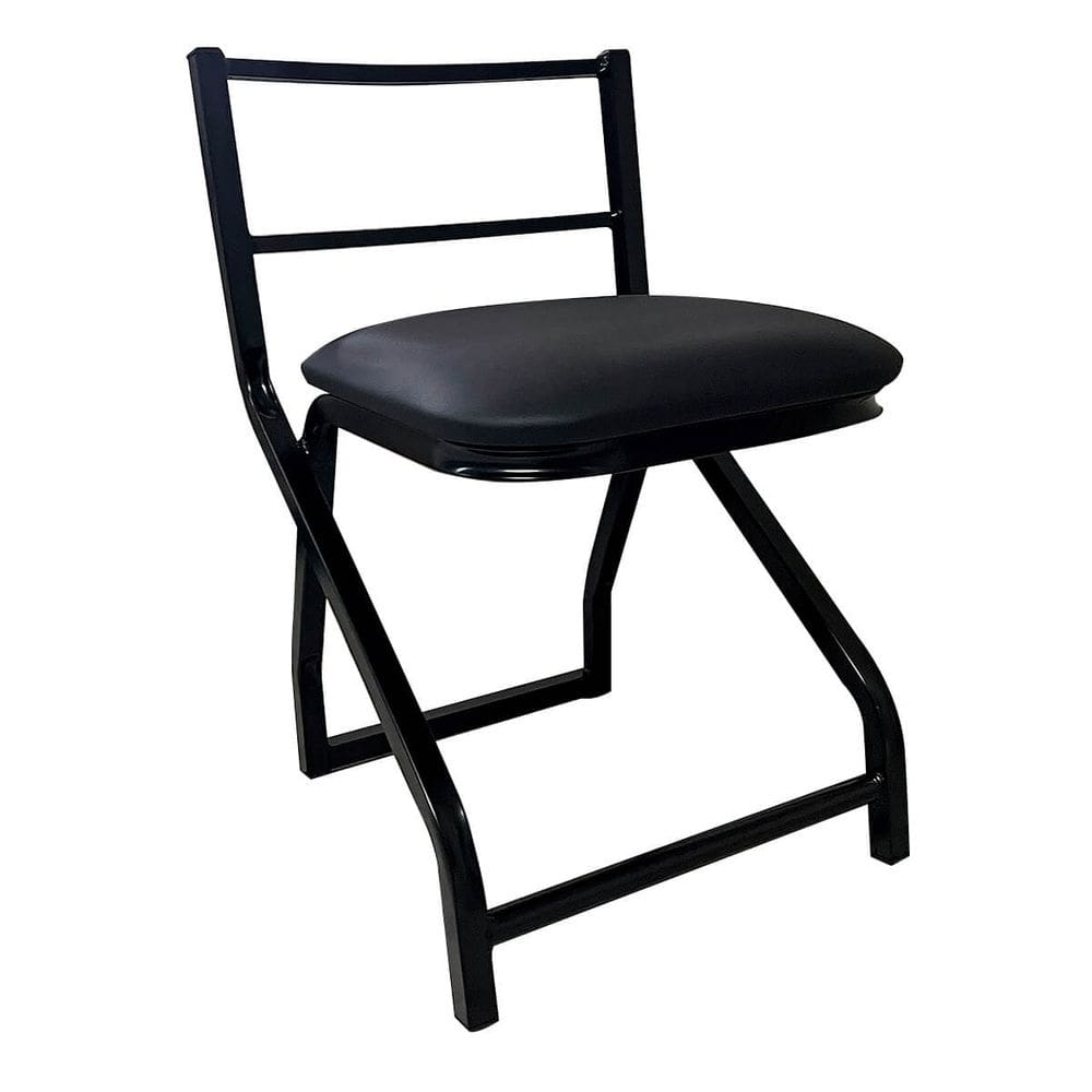 Cadeira Banqueta Baixa Metal Estilo Industrial Assento Corino Preto