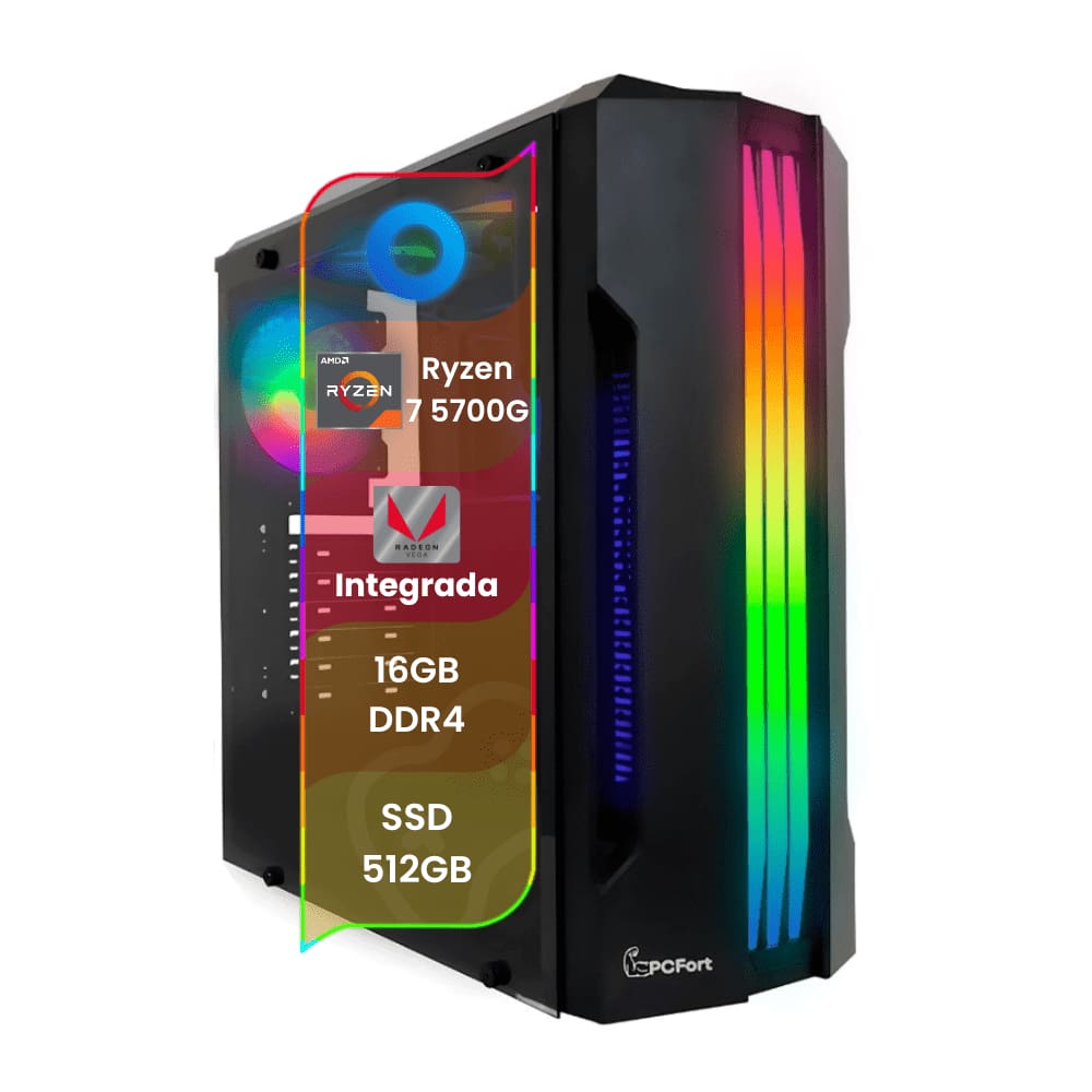PC Gamer TOP Concórdia Processador AMD Ryzen 7 5700G 16GB SSD 512GB Fonte 500W FreeDos