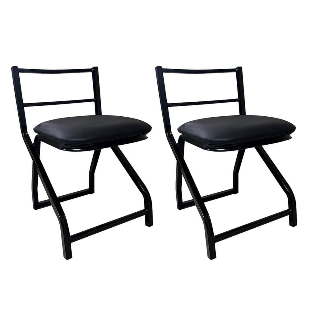Conjunto 2 Cadeiras Banqueta Baixa Metal Estilo Industrial Assento Corino Preto