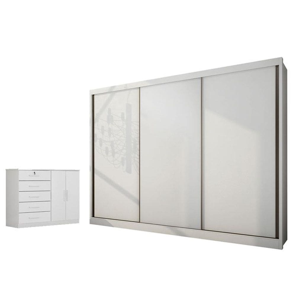 Guarda Roupa Casal Londres com Nicho e Cômoda Seul Neve - Novo Horizonte