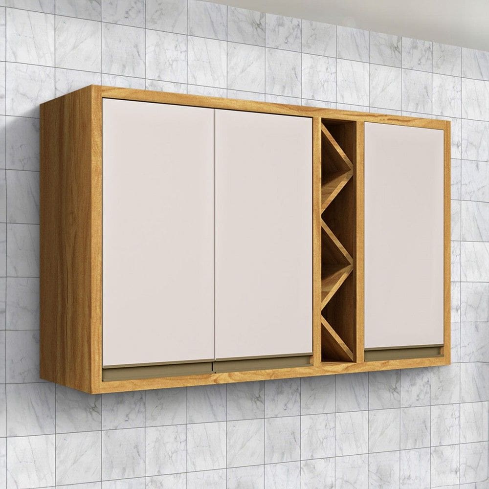 Armário Aéreo de Cozinha 120 Cm Tempranillo 3 Portas 100% Mdf Amêndoa/Off White - Rio Doce