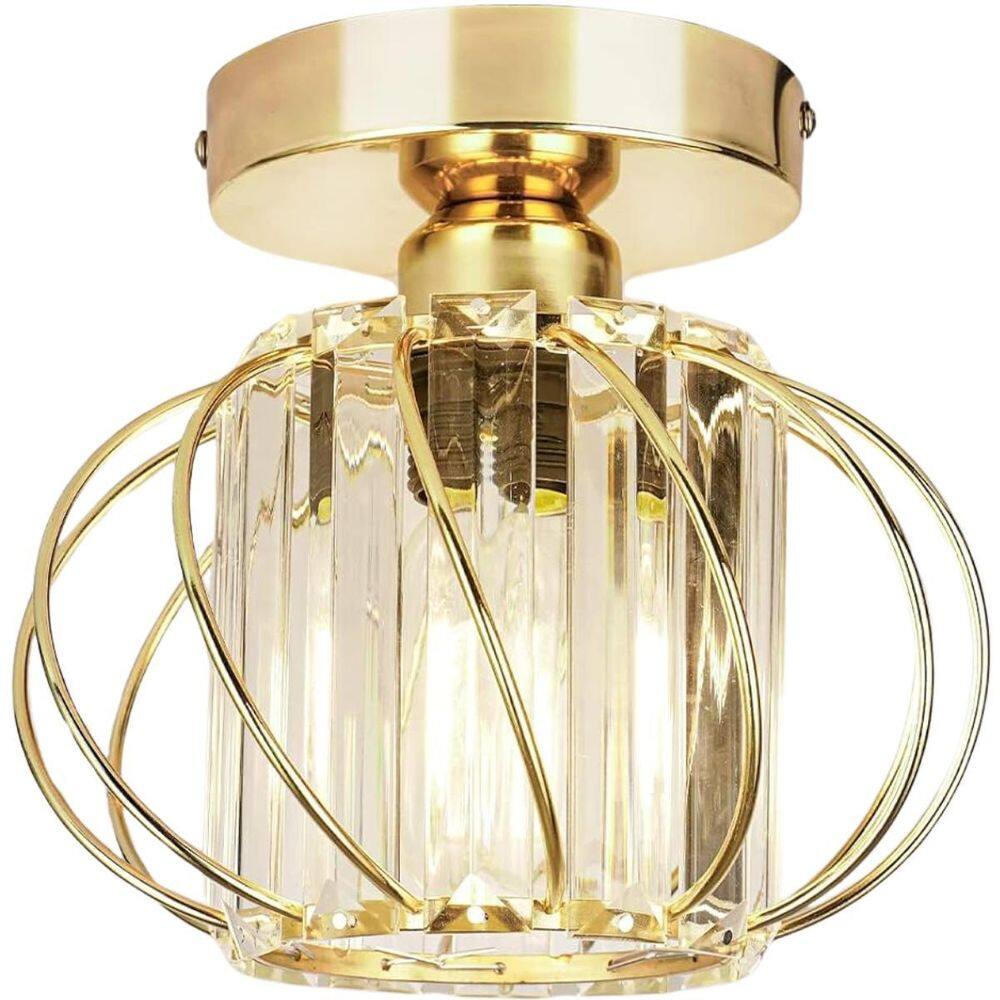 Luminária 20Cm Metal Dourado 12 Cristais Lustre Plafon Teto