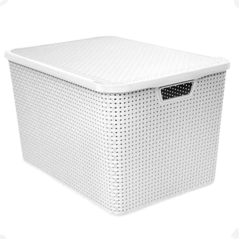 Caixa Organizadora Multiuso Empilhavel Rattan Cor Branco 70L