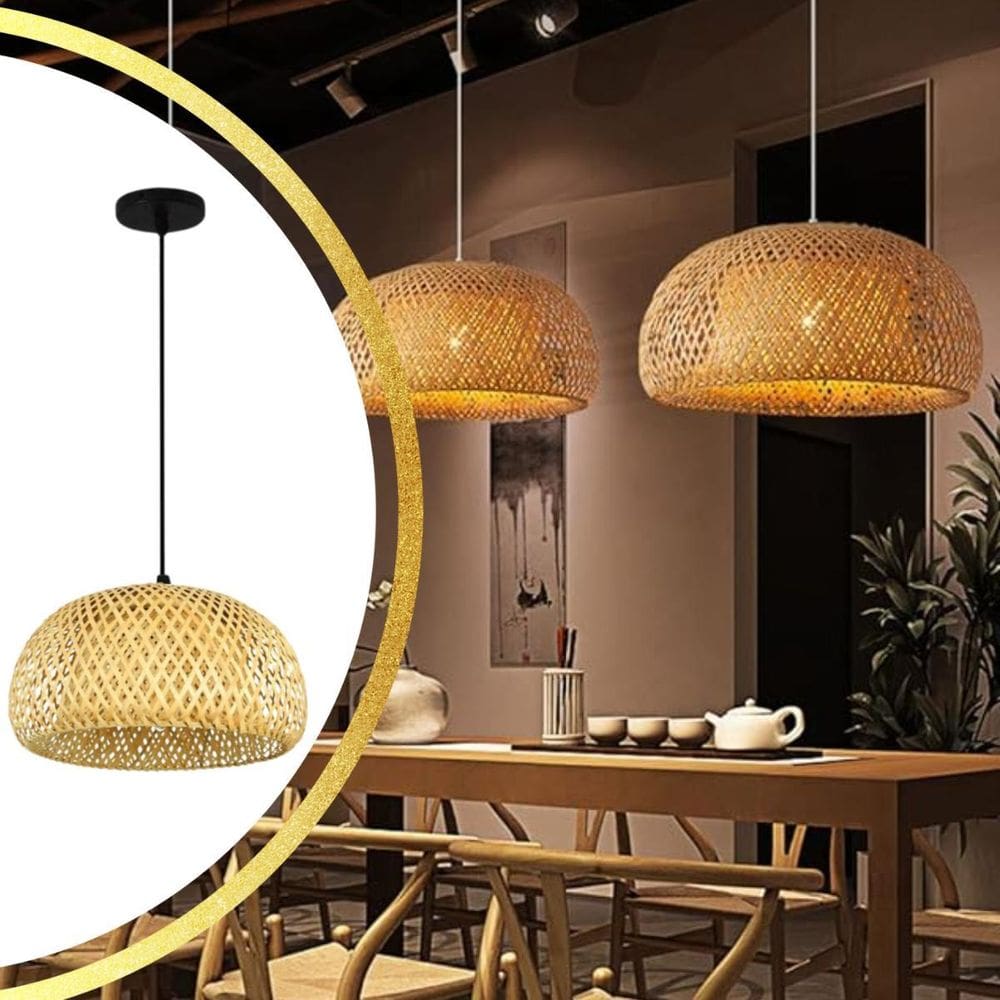 Luminária Pendente 38Cm Lustre Teto Bambu Natural Gimpo
