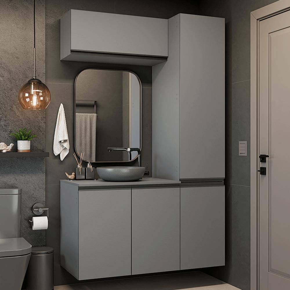 Conjunto Gabinete Suspenso para Banheiro 120cm 5 Portas Cinza Nice Madesa 02