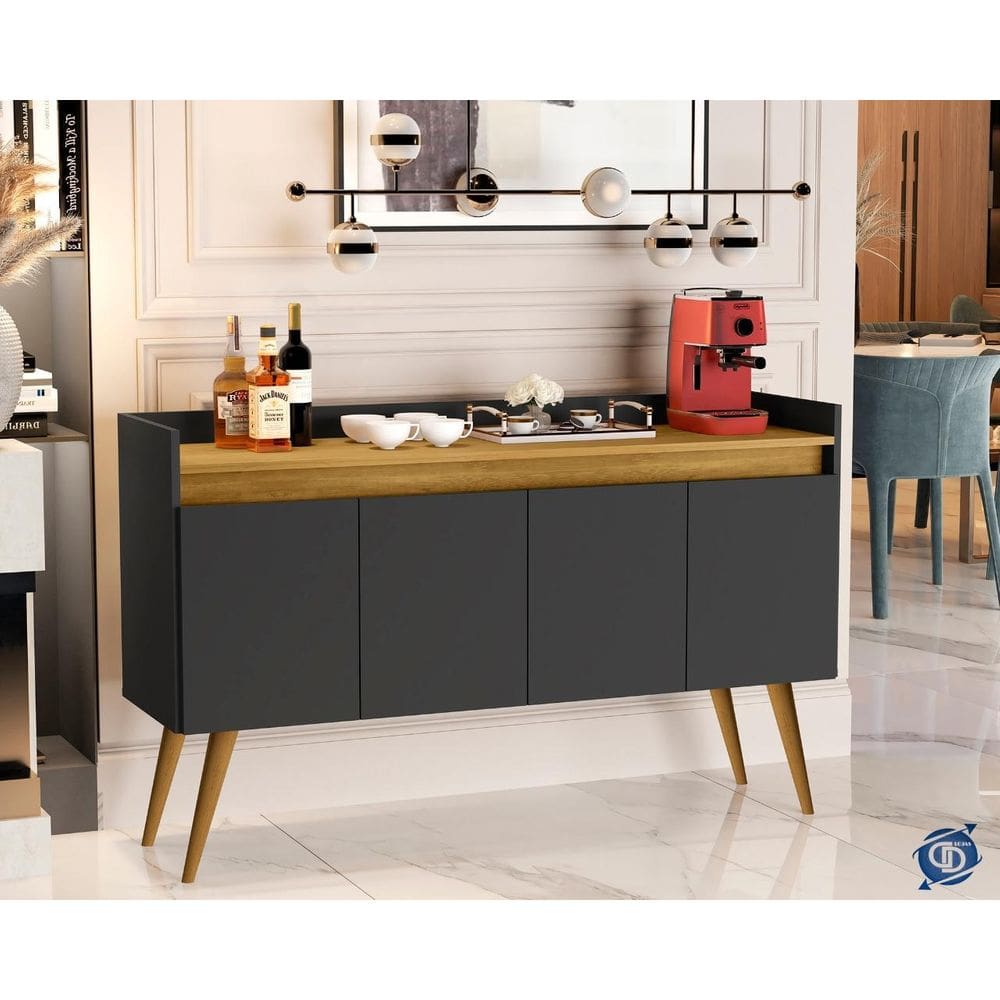 Aparador Buffet 4 Portas Luxo Plus Preto / Madeirado Comprar