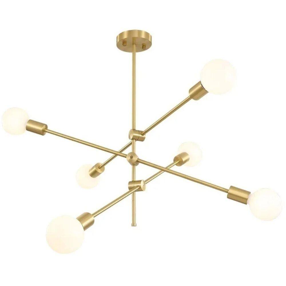 Luminária Pendente 95Cm X 75Cm Metal Dourado 6 X E27 Lustre