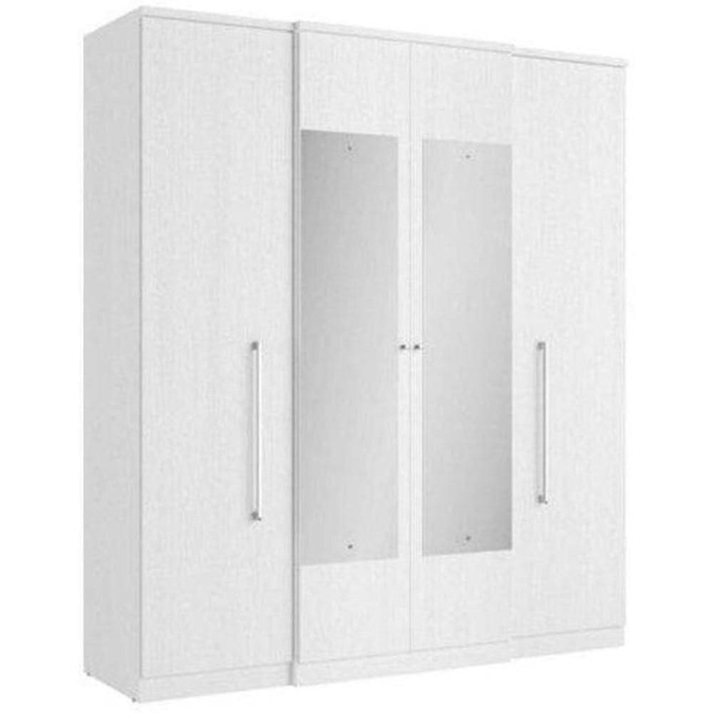 Guarda-Roupa Casal THB Splendore Glass, 4 Portas de Bater com Espelho, Branco, 181 cm
