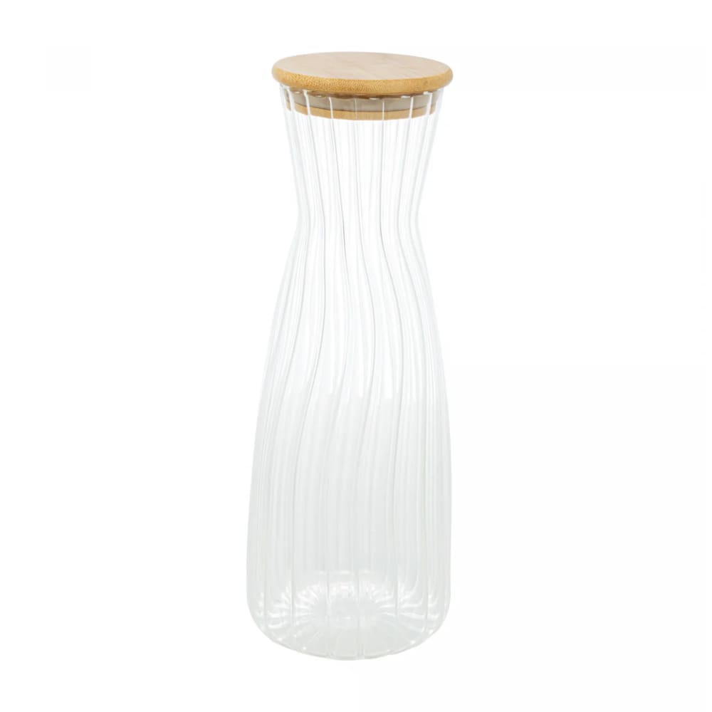 Garrafa de Vidro Canelado C/Tampa Hermética de Bambu 1,6 Litros Wolff