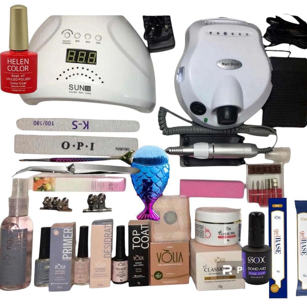 Kit Volia Completo Unhas De Fibra Lixadeira E Cabine Bvolt