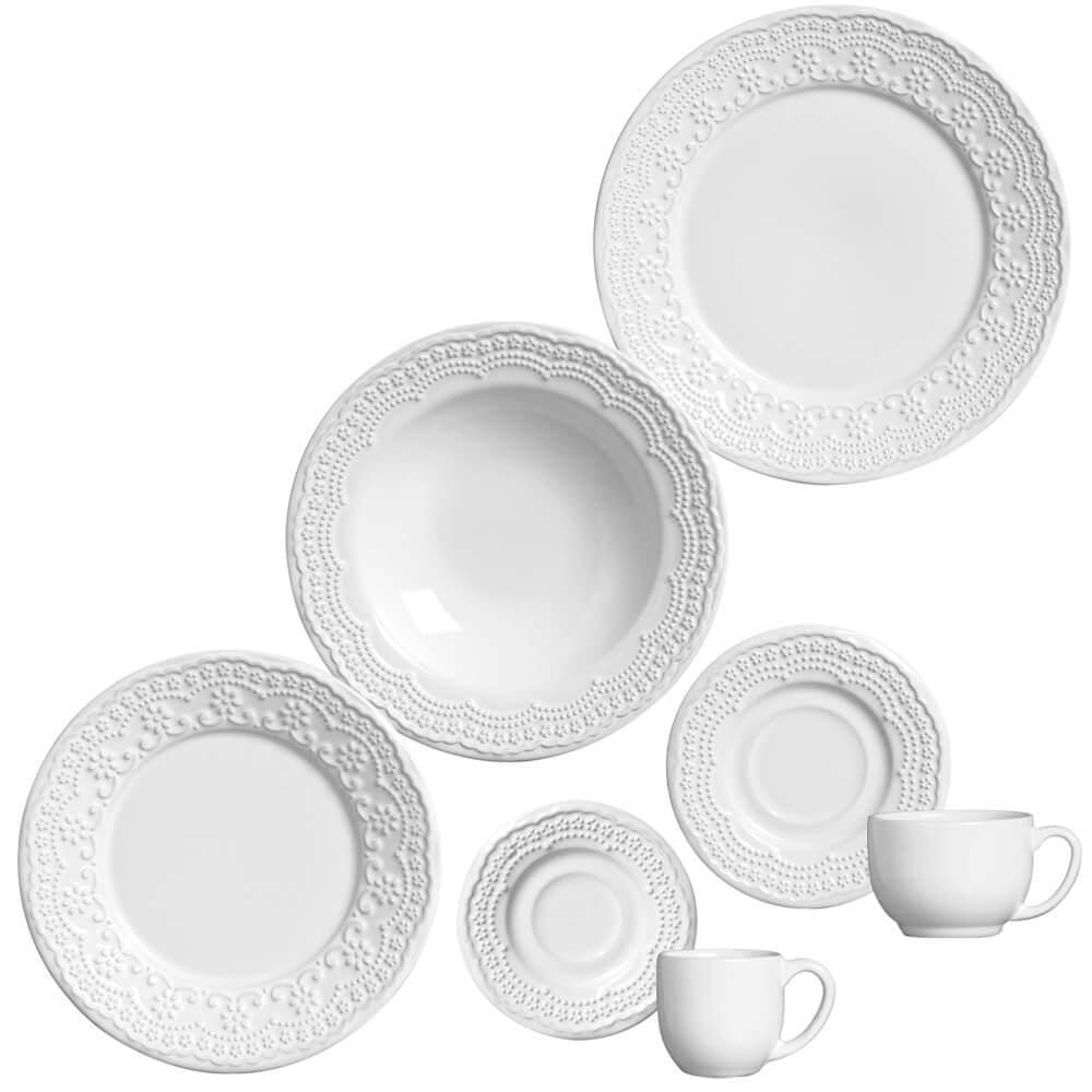 Aparelho Jantar 42 Peças Branco Cerâmica Madeleine Porto