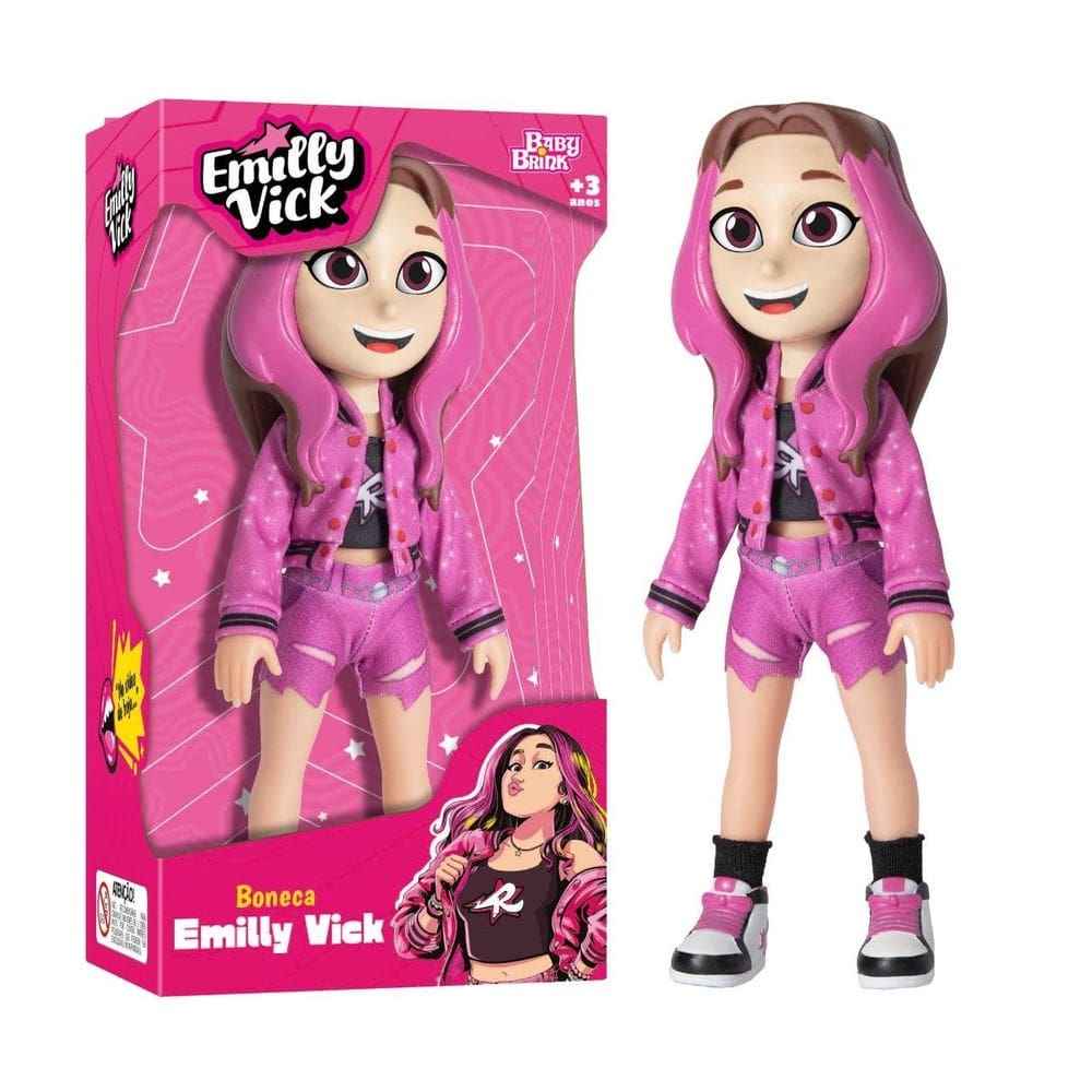 Boneca Emily Vick Dos Rosa Youtuber Infantil Articulada 25Cm