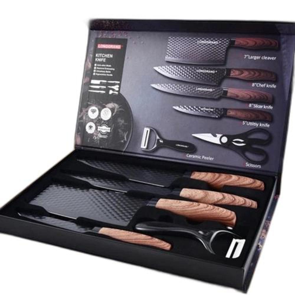 Super Jogo Faca Completo Cozinha 6Pçs Churrasco Aço