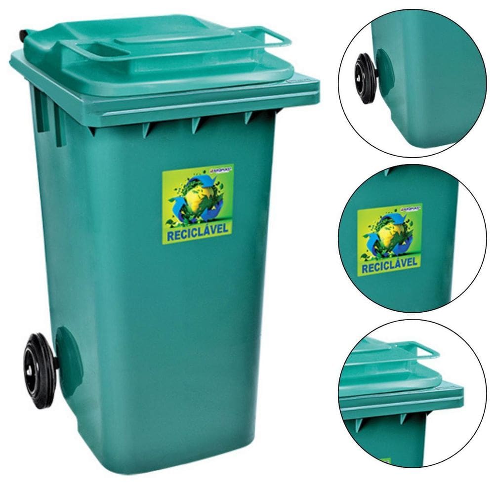 Lixeira Cesto Grande 120 Litros Com Tampa Com Alça Cor Verde