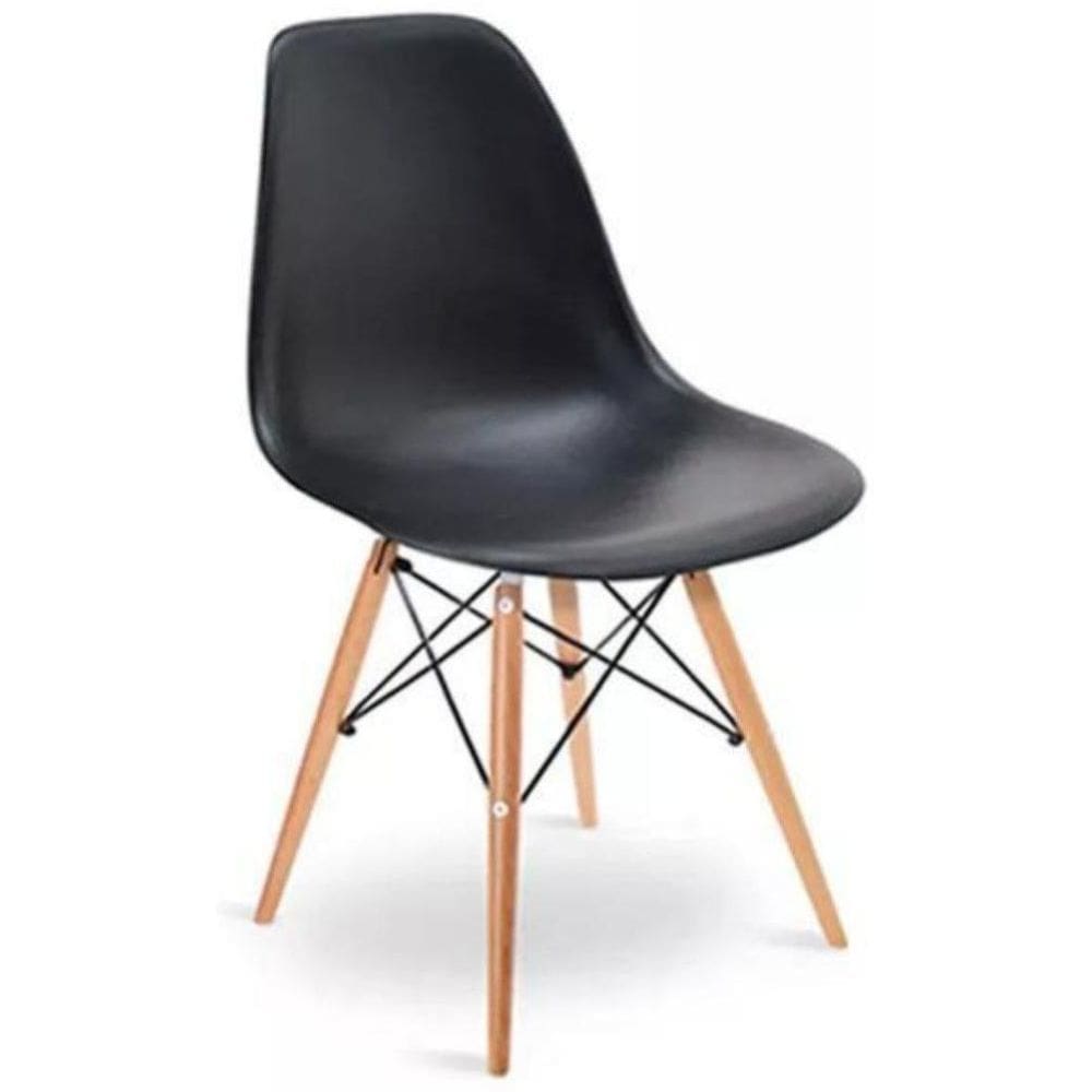 Kit 6 Cadeiras Eiffel Charles Eames Dkr Base Madeira Preta