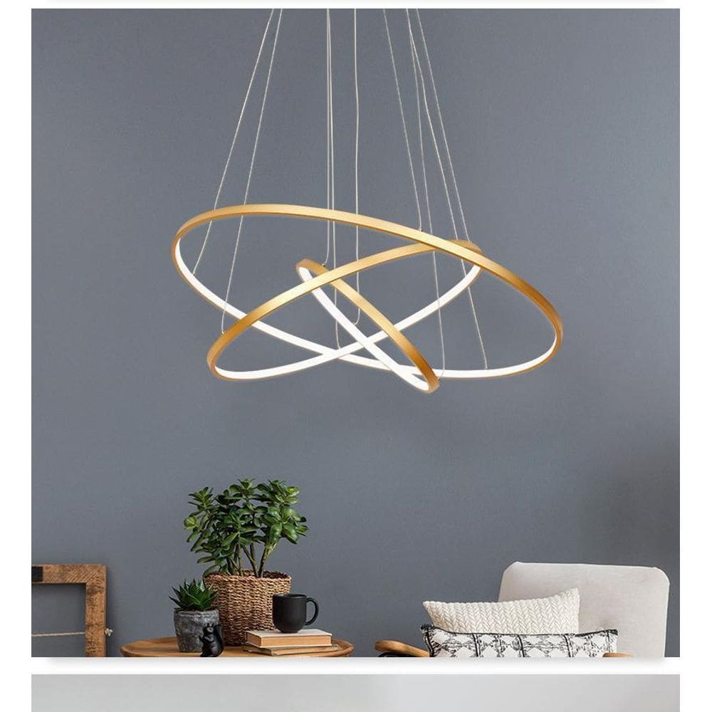 Lustre Pendente Moderno 3 Anéis Arcos Led 60Cm Sala E Mesa