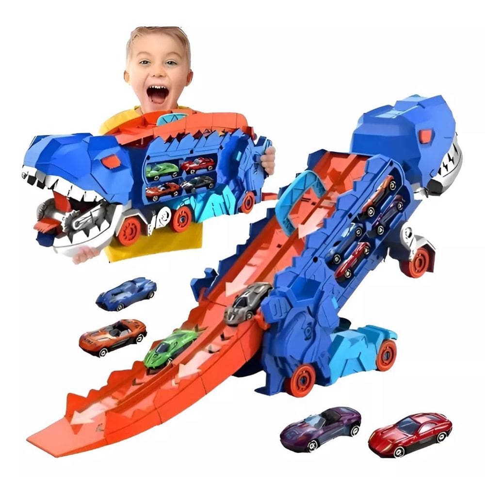 Caminhão Cegonha T-Rex Pista Maleta Com 4 Carrinhos