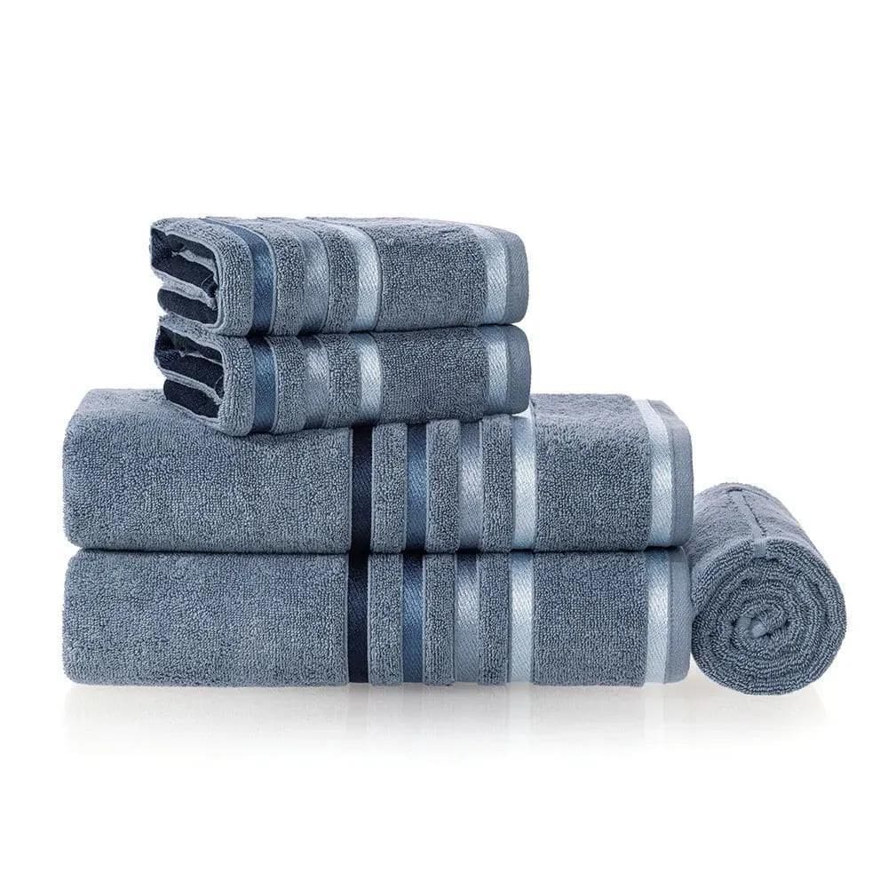 Jogo Toalhas / Banho Em Algodão 5 Peças Lumina Karsten Azul