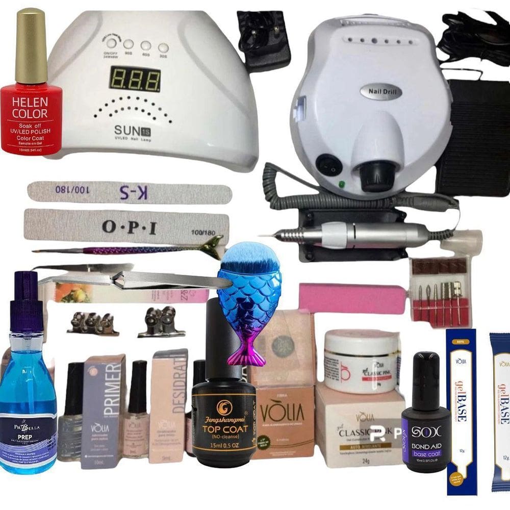 Kit Completo Volia Unhas Fibra Gel Lixa Elétrica Cabine Blt